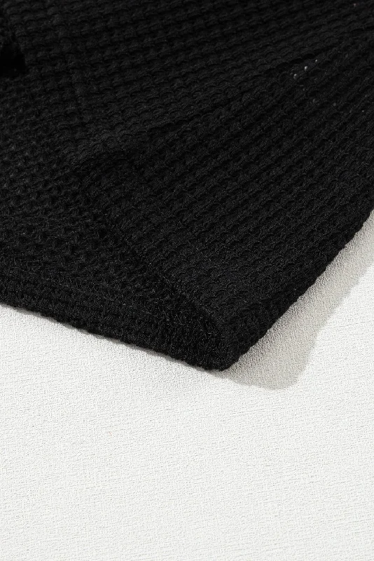 Comfortable Black T-Shirt with Puffed Sleeves Mesh Fabric Canvas Fabric Denim Fabric