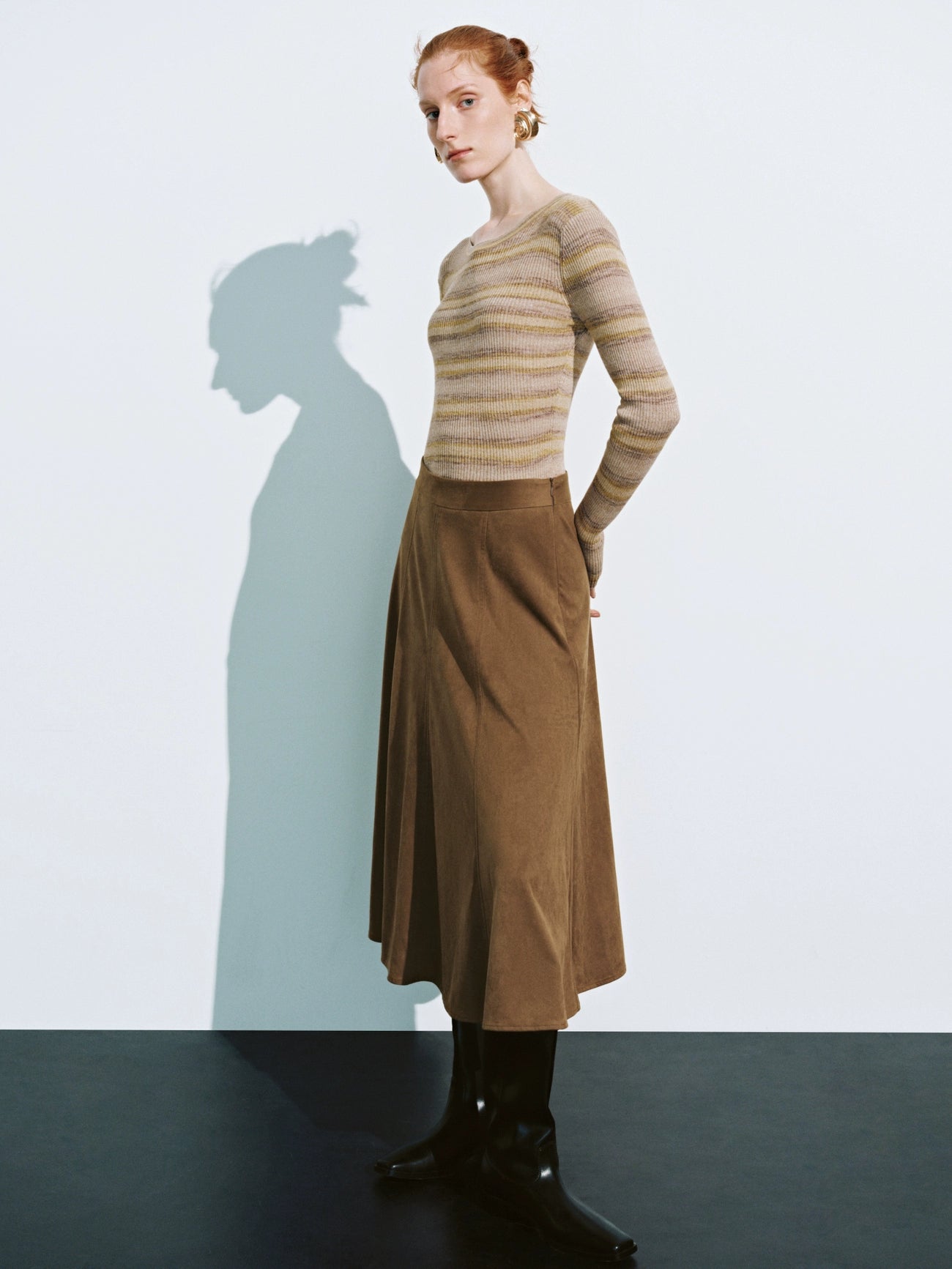 Crew Neck Striped Knitted T-Shirts Notch Collar Peter Pan Collar Cowl Neck