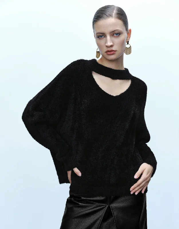 Keyhole Neck Knitted T-Shirt Fashionable Trendy Casual