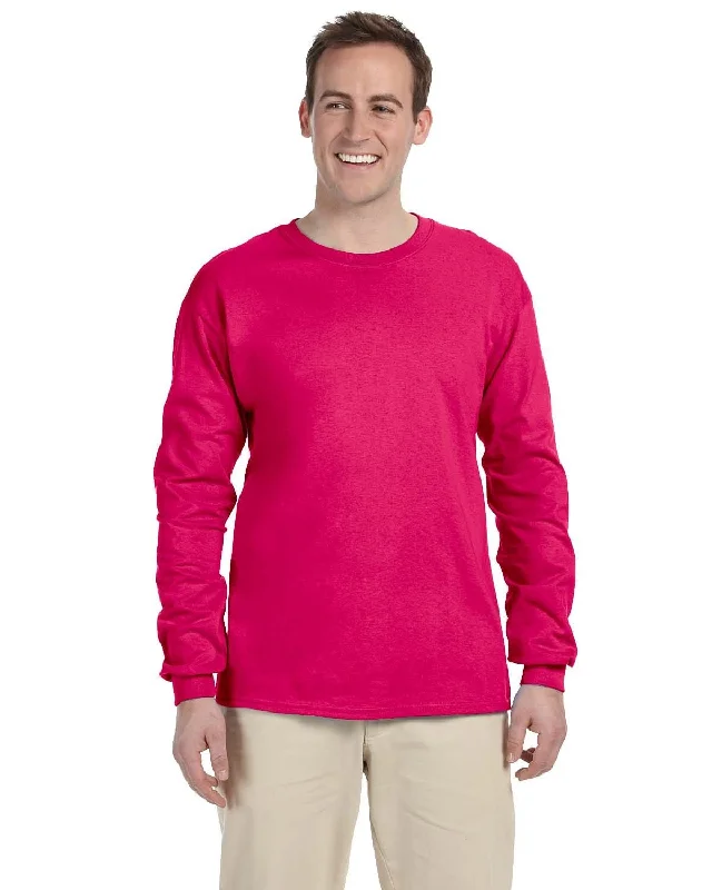 Fruit of the Loom Lightweight Long Sleeve T-Shirt | Cyber Pink Cashmere Blend Cotton Blend Poly Blend