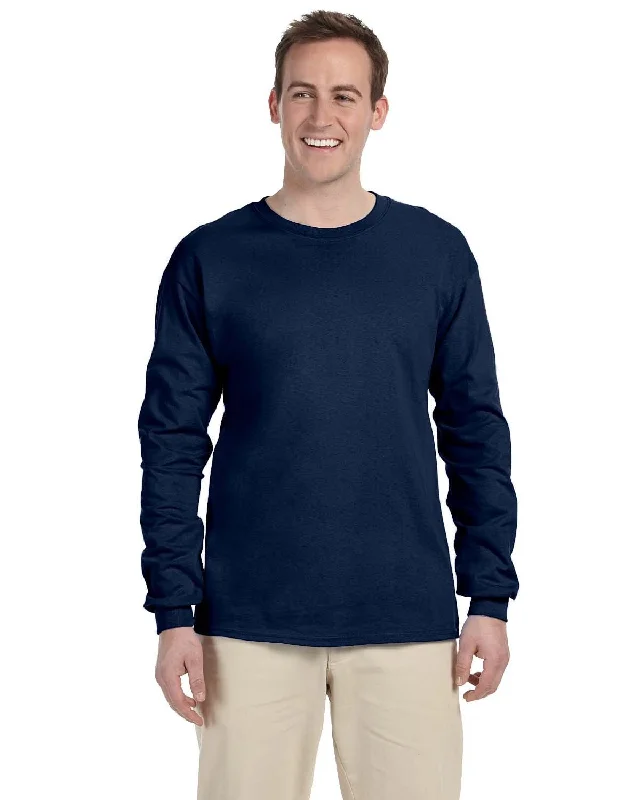 Fruit of the Loom Lightweight Long Sleeve T-Shirt | J Navy Print Jacquard Patchwork
