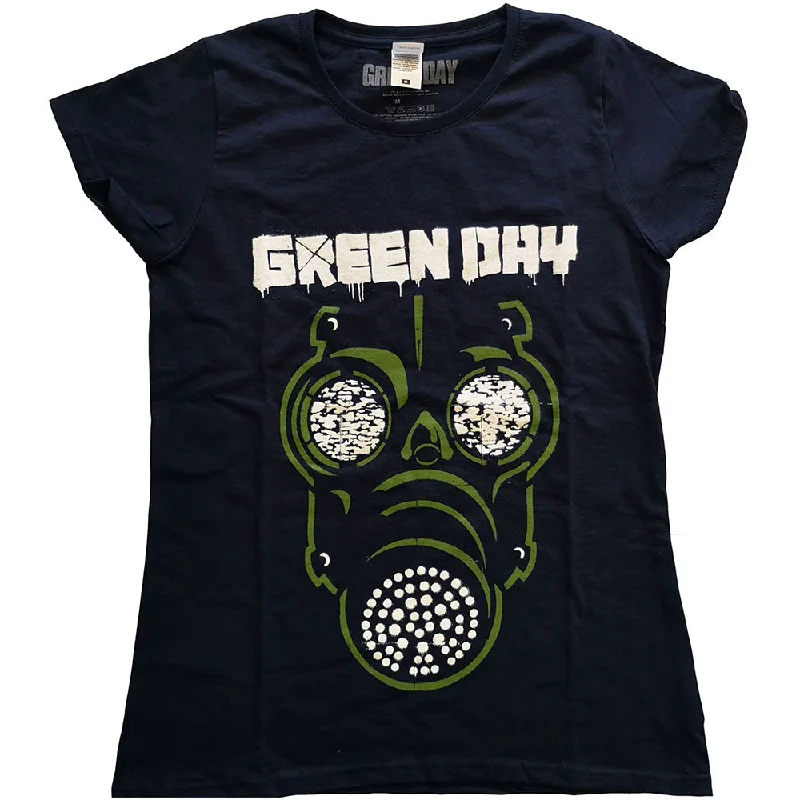 Green Day Ladies T-Shirt: Green Mask Zippered Front Buttoned Front Snap Front