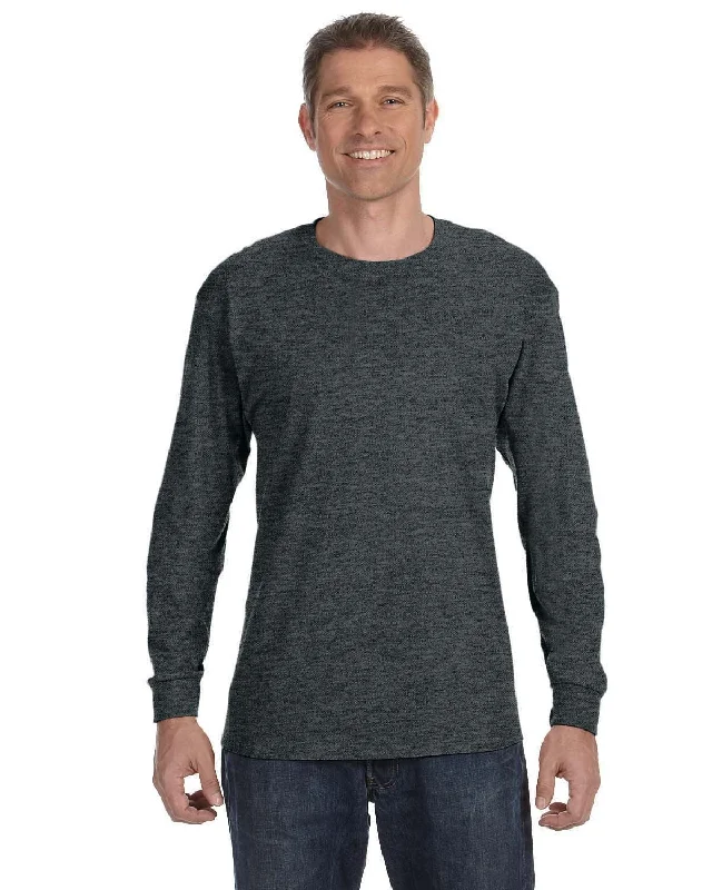 Gildan Heavy Cotton Long Sleeve T-Shirt | Dark Heather Zippered Front Buttoned Front Snap Front Gildan Heavy Cotton Long Sleeve T-Shirt | Dark Heather Zippered Front Buttoned Front Snap Front