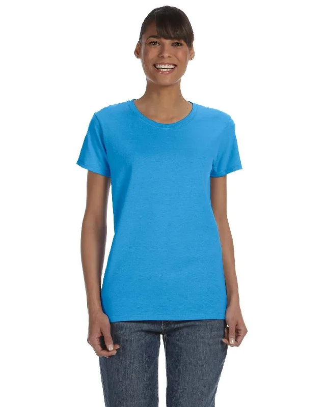 Gildan Ladies Lightweight 100% Cotton T-Shirt | Heather Sapphire Hooded Caped Shawl Collar