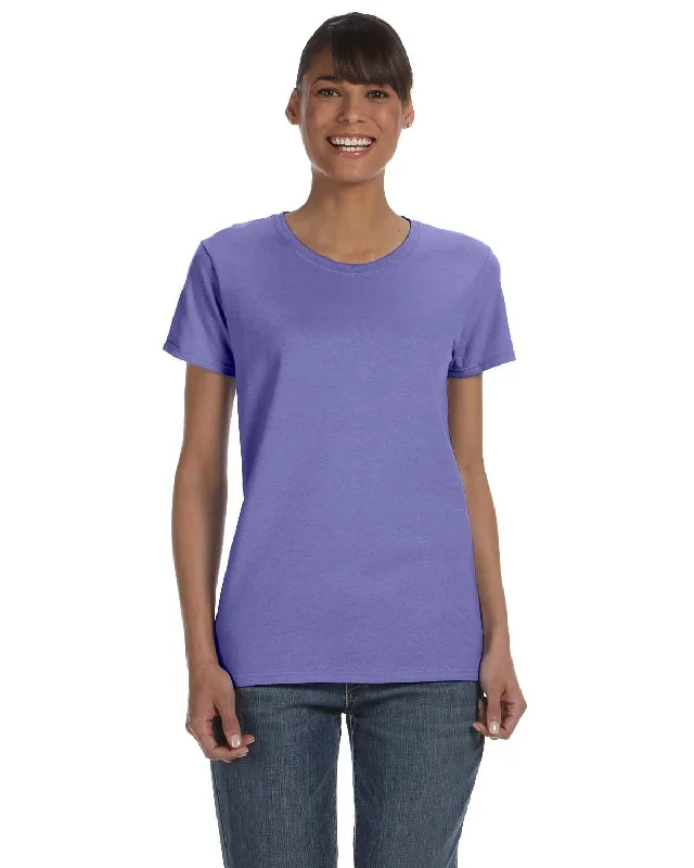 Gildan Ladies Lightweight 100% Cotton T-Shirt | Violet Solid Color Striped Floral