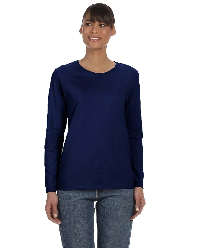 Gildan Ladies Long Sleeve 100% Cotton T-Shirt | Navy Fashionable Trendy Casual