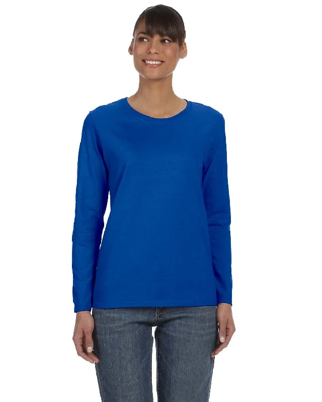 Gildan Ladies Long Sleeve 100% Cotton T-Shirt | Royal Hooded Caped Shawl Collar