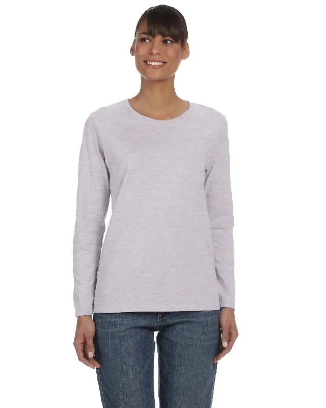 Gildan Ladies Long Sleeve 100% Cotton T-Shirt | Sport Grey Jersey Fabric Tulle Fabric Batik Fabric