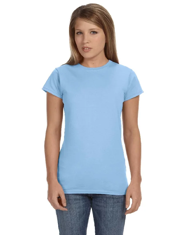 Gildan Ladies SoftStyle T-Shirt | Light Blue Satin Blend Silk Blend Wool Blend