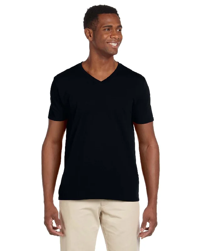 Gildan SoftStyle V-Neck T-Shirt | Black Rayon Velvet Corduroy