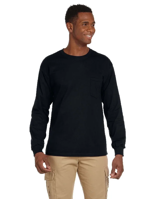 Gildan Ultra Cotton Long Sleeve Pocket T-Shirt | Black Solid Color Striped Floral