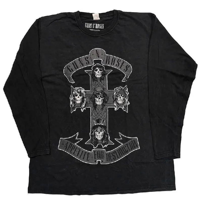 Guns N' Roses Unisex Long Sleeved T-Shirt: Monochrome Cross (Dip-Dye) Chenille Blend Fleece Blend Nylon Blend