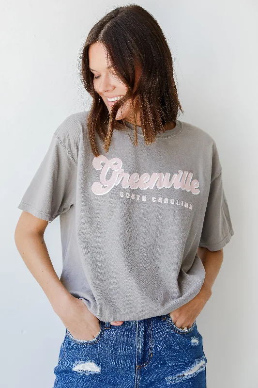 Grey Greenville South Carolina Tee Solid Print Embellished