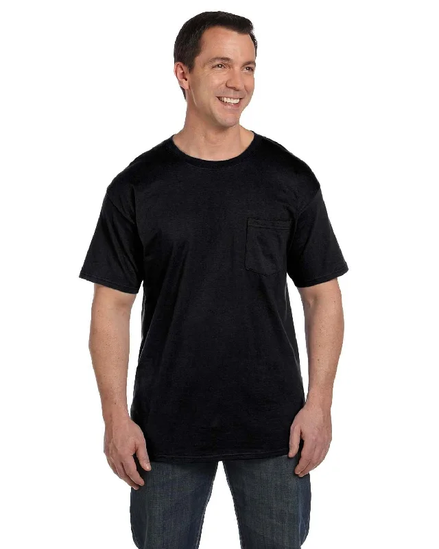 Hanes Beefy-T Pocket T-Shirt | Black Hooded Caped Shawl Collar