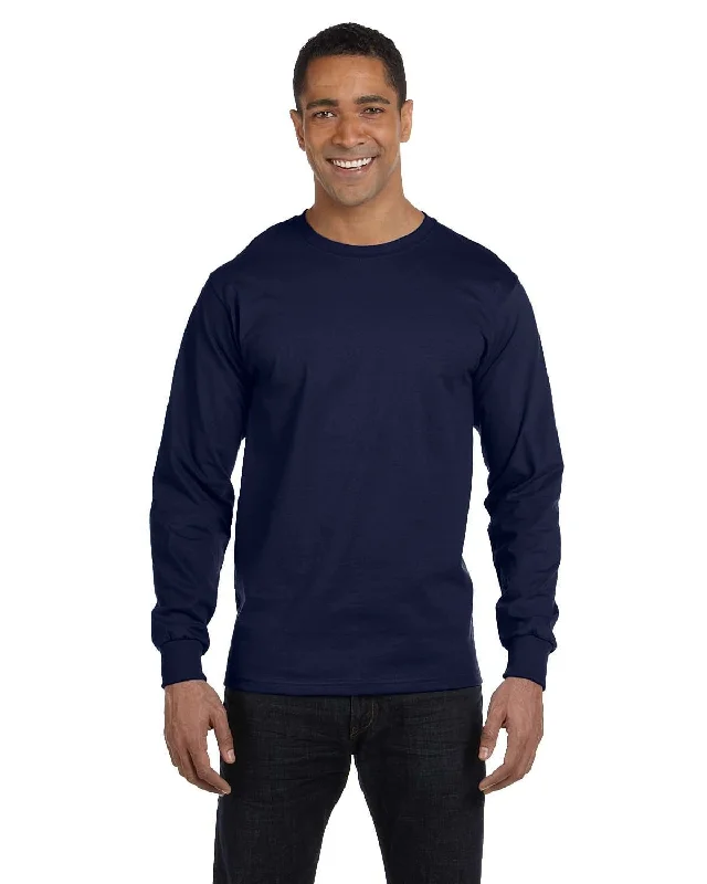 Hanes ComfortSoft Cotton Long Sleeve T-Shirt | Navy Thin T-Shirt Open Front Quick Dry