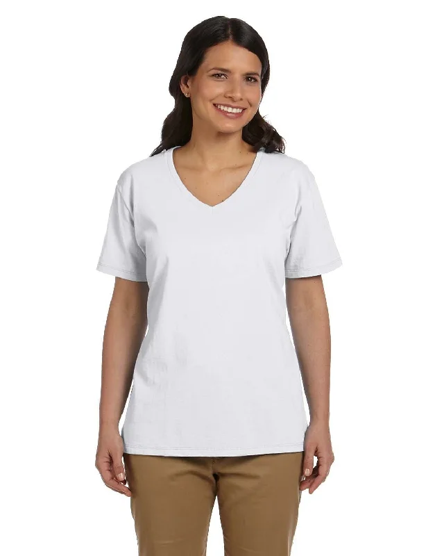 Hanes Ladies ComfortSoft V-Neck Cotton T-Shirt | White Elasticated Padded Insulated