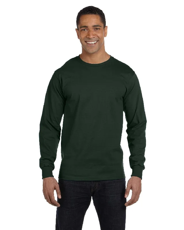 Hanes Long Sleeve Beefy-T T-Shirt | Deep Forest Wool Fabric Cashmere Fabric Tweed Fabric