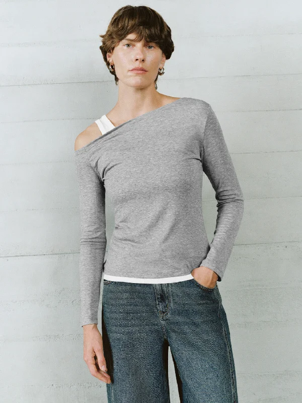 Off Shoulder Regular T-Shirts Polka Dot Checkered Tartan