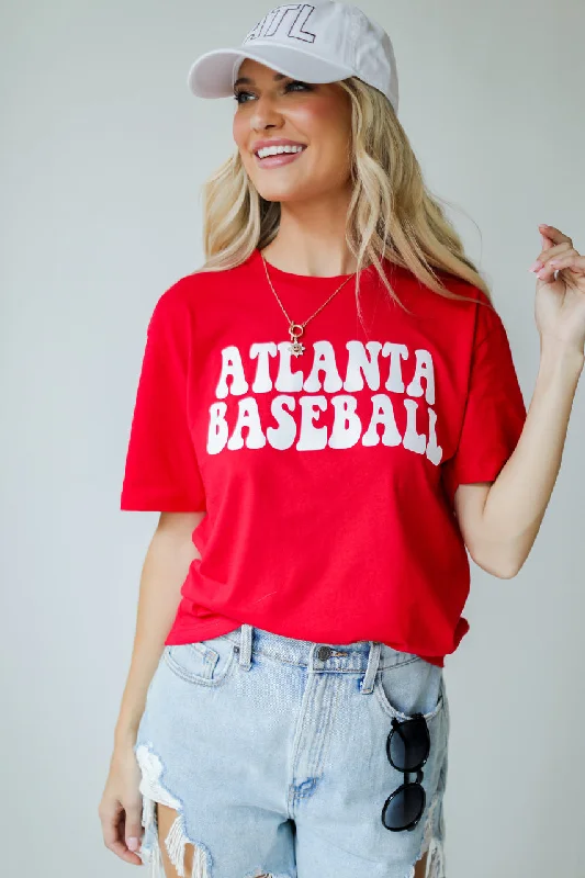 Red Atlanta Baseball Tee Houndstooth Herringbone Solid