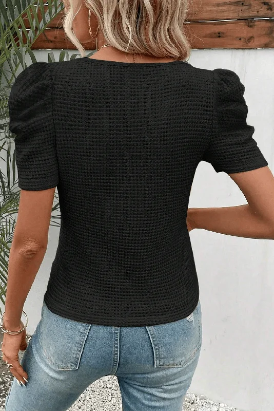 Summer Fashion Black T-Shirt Lace Blend Ribbed Blend Corduroy Blend