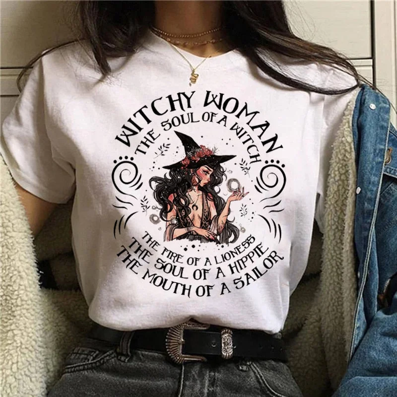 DressBetty - Women T-shirt Cartoon Witch Magic Kawaii Tshirt Mesh Blend Leather Blend Suede Blend