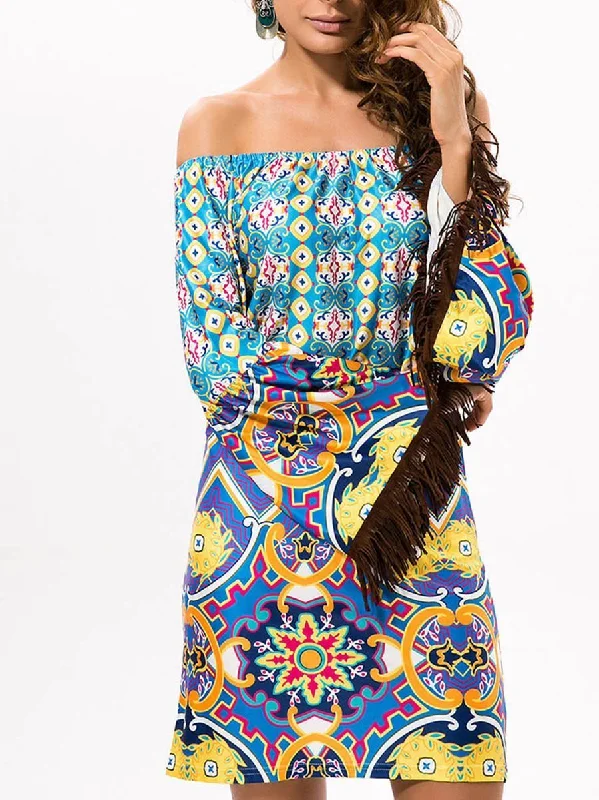 Beautiful Chiffon Bohemia Floral Off Shoulder with Tassels Bodycon Mini Dress Elegant Silk Mini Dress