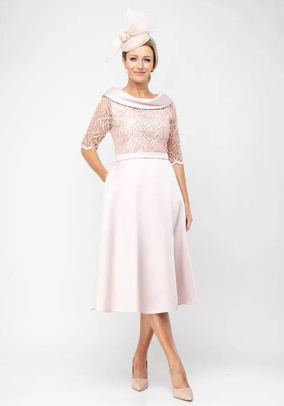 Bella Beaded Flared Satin Midi Dress, Blush Pink Fashionable One-Shoulder Midi Dress Bella Beaded Flared Satin Midi Dress, Blush Pink Fashionable One-Shoulder Midi Dress