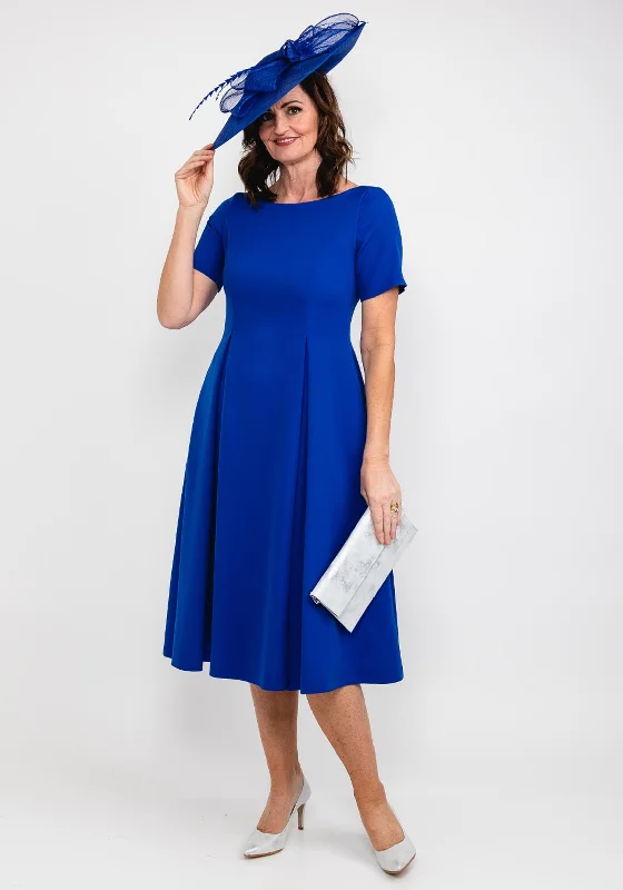 Coco Doll Cade Box Pleat Midi Dress, Royal Blue Stylish Striped Midi Dress