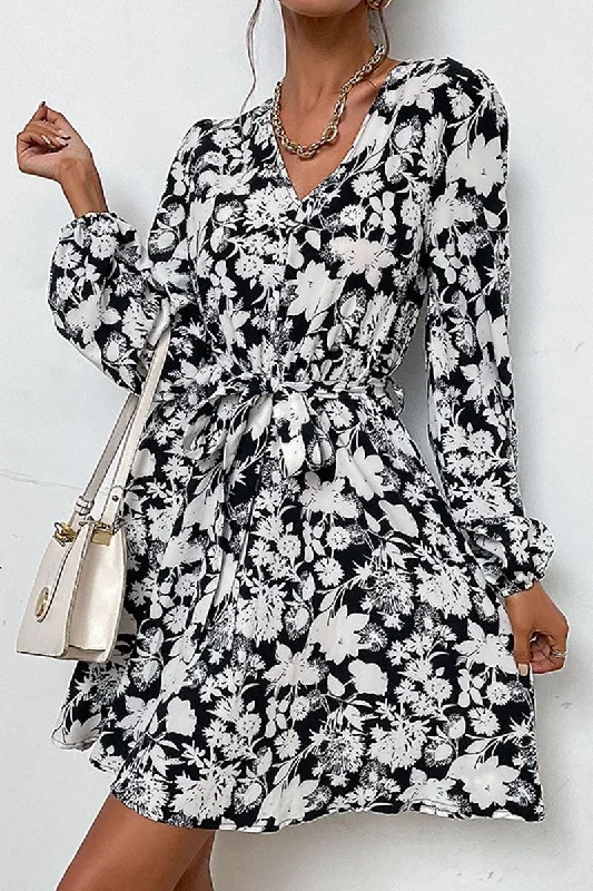 FLORAL PRINTING DRAWSTRING WAIST MIDI DRESS Fashionable Shift Midi Dress