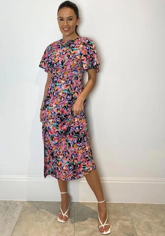 Girl In Mind Britney Floral Print Split Leg Midi Dress, Pink Multi Cozy Knit Midi Dress Girl In Mind Britney Floral Print Split Leg Midi Dress, Pink Multi Cozy Knit Midi Dress