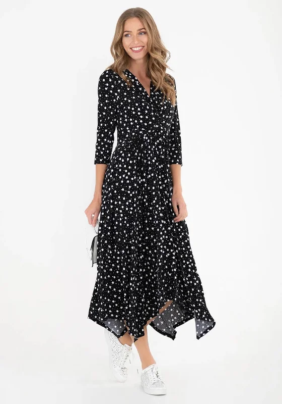 Jolie Moi Dotty Handkerchief Skirt Midi Dress, Black & White Comfortable Stretch Midi Dress Jolie Moi Dotty Handkerchief Skirt Midi Dress, Black & White Comfortable Stretch Midi Dress