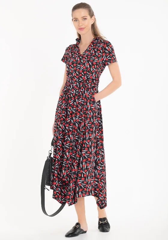 Jolie Moi Frill Collar Handkerchief Skirt Midi Dress, Black Multi Trendy Floral Wrap Midi Dress Jolie Moi Frill Collar Handkerchief Skirt Midi Dress, Black Multi Trendy Floral Wrap Midi Dress