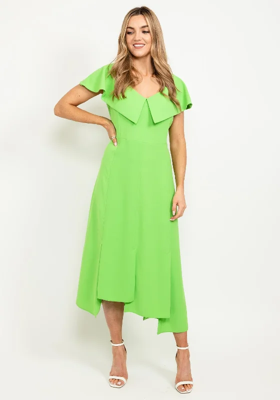 Kameya Button Back Folded Neck Midi Dress, Green Comfortable Floral Print Midi Dress Kameya Button Back Folded Neck Midi Dress, Green Comfortable Floral Print Midi Dress
