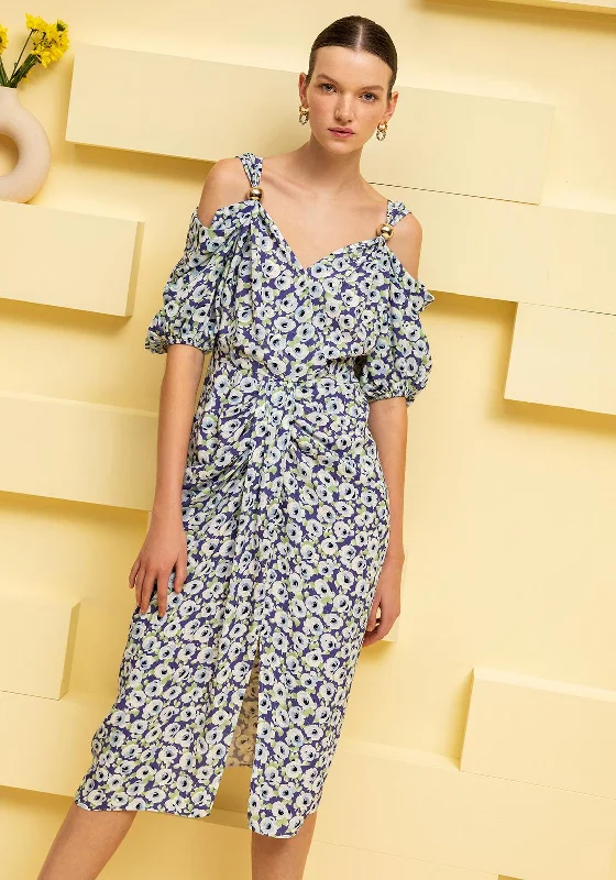 Kameya Floral Off Shoulder Ruched Midi Dress, Multi Comfortable Adjustable Strap Midi Dress Kameya Floral Off Shoulder Ruched Midi Dress, Multi Comfortable Adjustable Strap Midi Dress