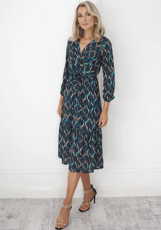 Kate & Pippa Abstract Pattern Print Wrap Midi Dress, Teal Multi Elegant Floral Skirt Midi Dress Kate & Pippa Abstract Pattern Print Wrap Midi Dress, Teal Multi Elegant Floral Skirt Midi Dress