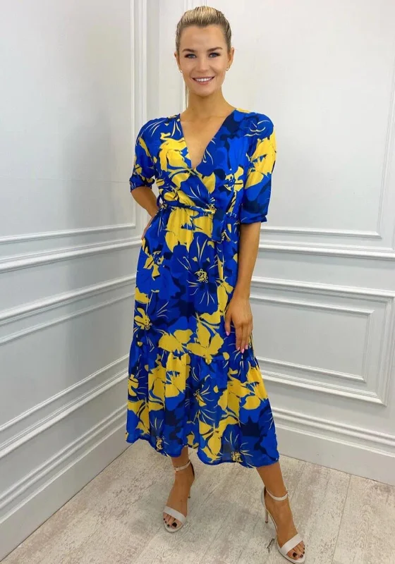 Kate & Pippa Boho Panel End Printed Midi Dress, Blue & Yellow Comfortable Geometric Print Midi Dress Kate & Pippa Boho Panel End Printed Midi Dress, Blue & Yellow Comfortable Geometric Print Midi Dress
