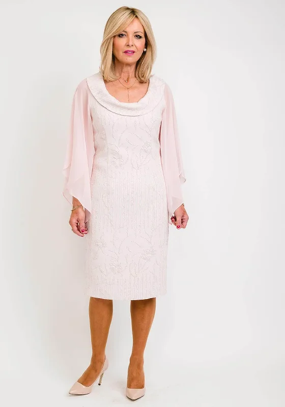 Lizabella Chiffon Sleeve Textured Midi Dress, Pink Comfortable Casual Midi Dress