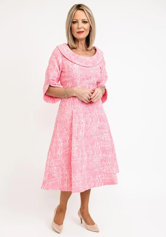 Lizabella Cowl Neckline Textured Flared Midi Dress, Hot Pink Comfortable Ruched Midi Dress Lizabella Cowl Neckline Textured Flared Midi Dress, Hot Pink Comfortable Ruched Midi Dress