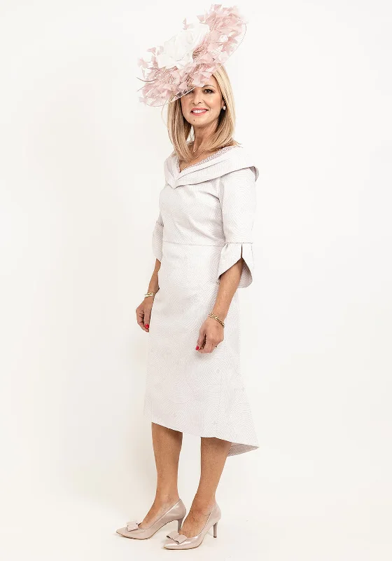 Lizabella Metallic Swirl Pearl Adorned Midi Dress, Blush Classic Black Midi Dress