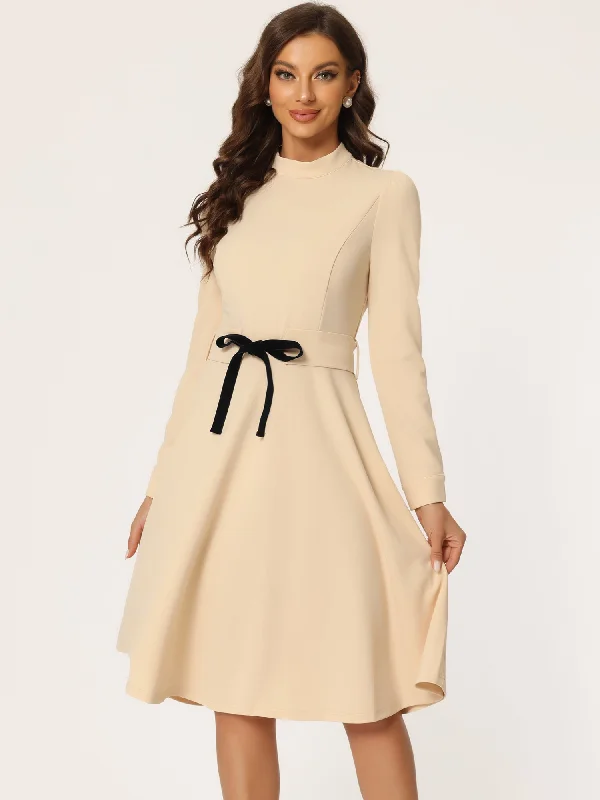 Elegant Sheath Mock Neck Flare Long Sleeve Knit Midi Dress Comfortable Stretch Midi Dress Elegant Sheath Mock Neck Flare Long Sleeve Knit Midi Dress Comfortable Stretch Midi Dress