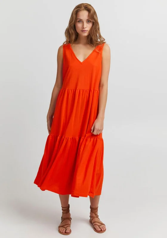 Pulz Amelia Sleeveless Tiered Midi Dress, Cherry Tomato Fashionable A-Line Midi Dress Pulz Amelia Sleeveless Tiered Midi Dress, Cherry Tomato Fashionable A-Line Midi Dress