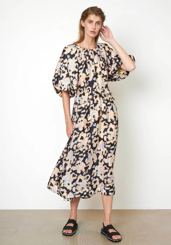 Second Female Ruth Volume Sleeve Midi Dress, Black Multi Stylish Off-Shoulder Ruffle Dress Second Female Ruth Volume Sleeve Midi Dress, Black Multi Stylish Off-Shoulder Ruffle Dress