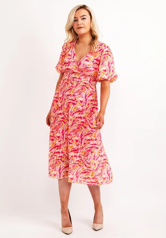 Seventy1 One Size Elasticated Pleated Midi Dress, Pink & Yellow Comfortable Ribbed Midi Dress Seventy1 One Size Elasticated Pleated Midi Dress, Pink & Yellow Comfortable Ribbed Midi Dress