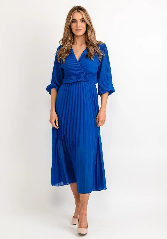 Seventy1 One Size Pleated Wrap Midi Dress, Royal Blue Elegant Pleated Sleeve Midi Dress Seventy1 One Size Pleated Wrap Midi Dress, Royal Blue Elegant Pleated Sleeve Midi Dress