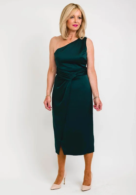 Ted Baker One Shoulder Folded Waist Detail Midi Dress, Dark Green Elegant Satin Slip Midi Dress Ted Baker One Shoulder Folded Waist Detail Midi Dress, Dark Green Elegant Satin Slip Midi Dress