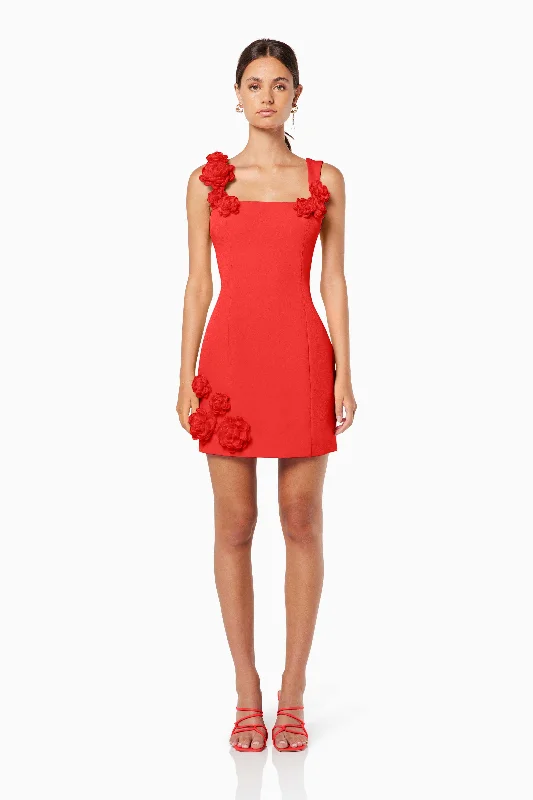Trompe 3D Floral Mini Dress Red Stylish Ruffle Mini Dress