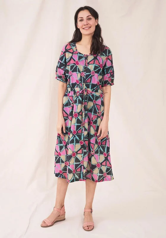 White Stuff Maeva Midi Dress, Purple Multi Trendy Long Sleeve Midi Dress