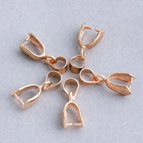 Maxbell 20Pcs Brass Pendant Pinch Bails 15mm - Rose Gold Classic Wire-Free Bra