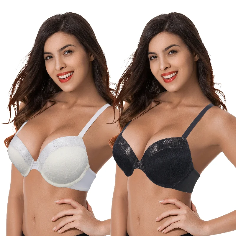 Women's Plus Size Add 1 and a half Cup Push Up Underwire Lace Bras Breathable Wireless Bra