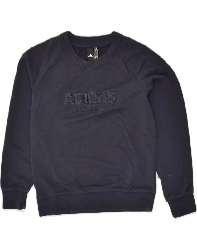 ADIDAS Womens Graphic Sweatshirt Jumper UK 8/10 Small Navy Blue Cotton Hoodie with Hem Lace Feminine Delicate ADIDAS Womens Graphic Sweatshirt Jumper UK 8/10 Small Navy Blue Cotton Hoodie with Hem Lace Feminine Delicate
